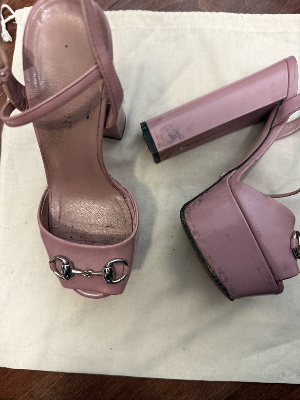 Gucci Pink Platform Block Heel Sandals with Silver Horsebit